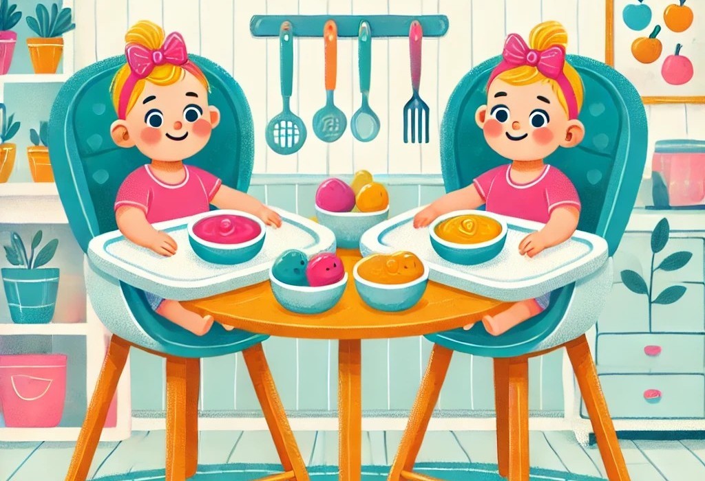 Leia mais sobre o artigo Introdução Alimentar para Gêmeos: Como Organizar a Rotina Sem Estresse